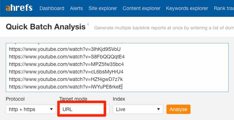 Regler le Batch Analysis de Ahrefs