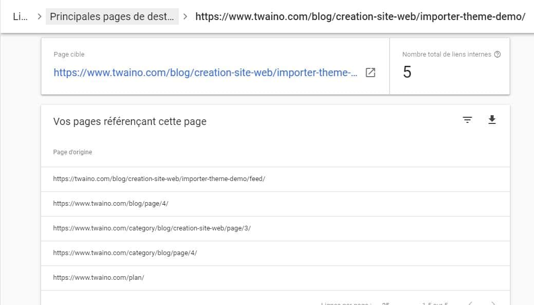 Rapport des liens internes d une page avec la Search Console