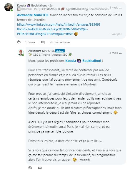 Discussions sur le nom de l evenement 1