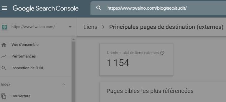 Inspection des liens avec la Search Console