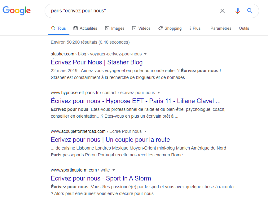 exemple rechercher un blog local SEO