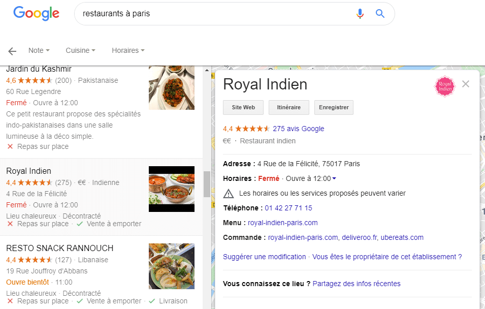 exemple restaurant paris NAP incorrect local SEO