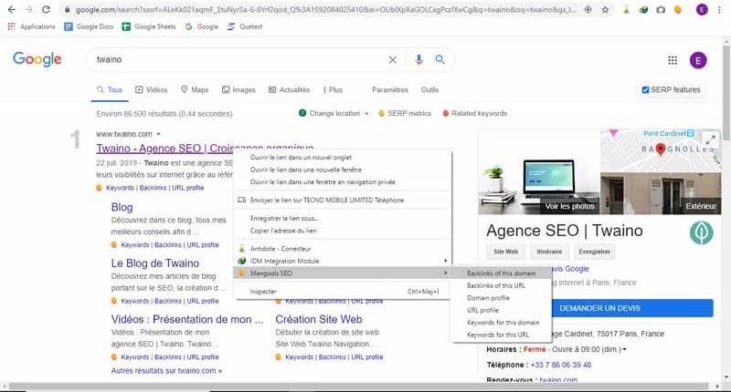 Mangools SEO prevoit des raccourcis pour analyser les backlinks ainsi que le profil du domaine