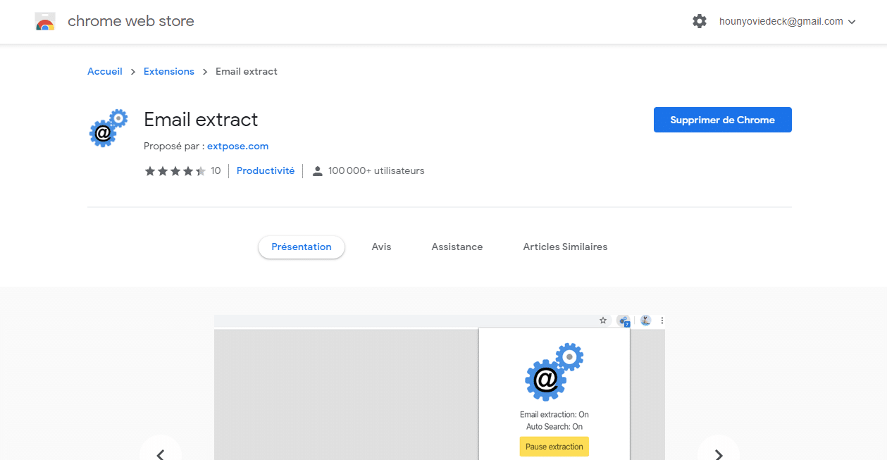 Email Extract extension Google Chrome de recherche d emails