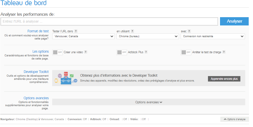 parametrage de l analyse par GTmetrix