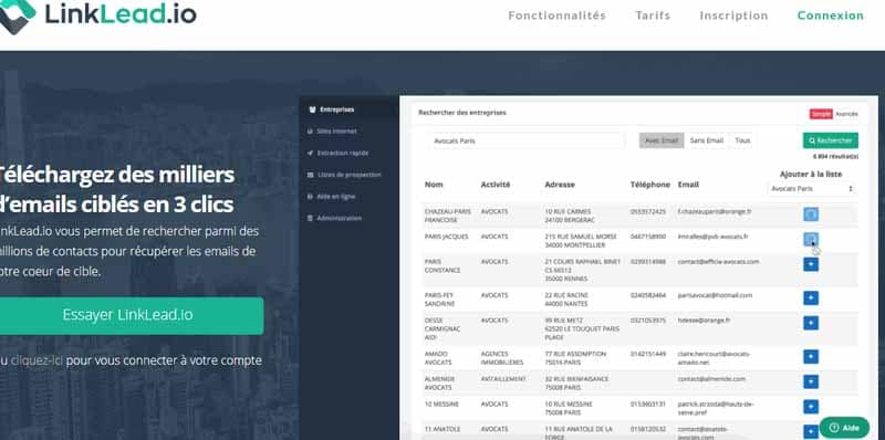 Linklead logiciel en ligne permettant de telecharger des fichiers comportant des milliers d adresses email