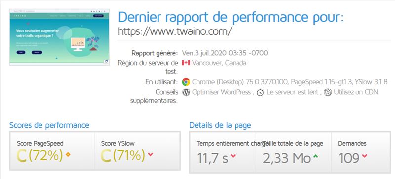 Site Speed ​​ Gtmetrix - Twaino