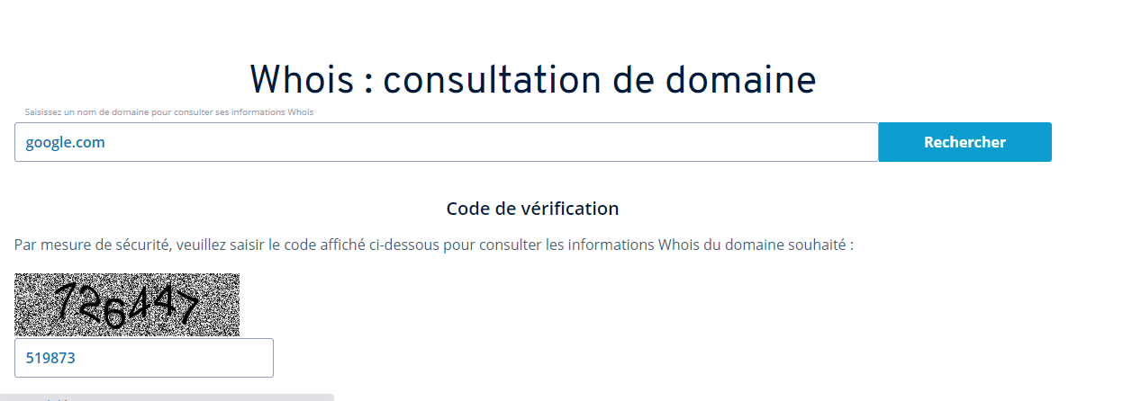 Outil de recherche public WHOIS permettant de trouver les informations de contact des titulaires des noms de domaine