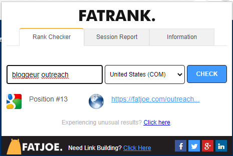 Fat Rank outil permettant de voir le classement d un site pour un mot cle donne