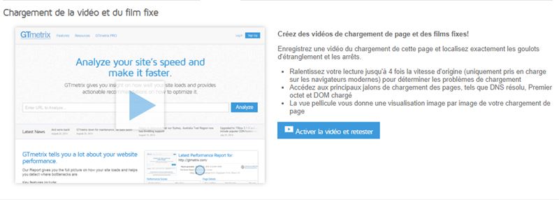 l outil video permet de visualiser les problemes de chargement de sa page