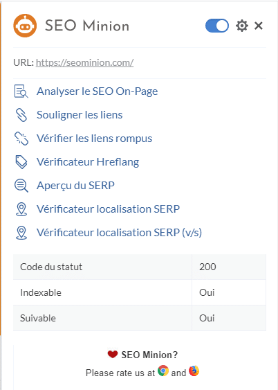 les fonctionnalites proposees par SEO Minion