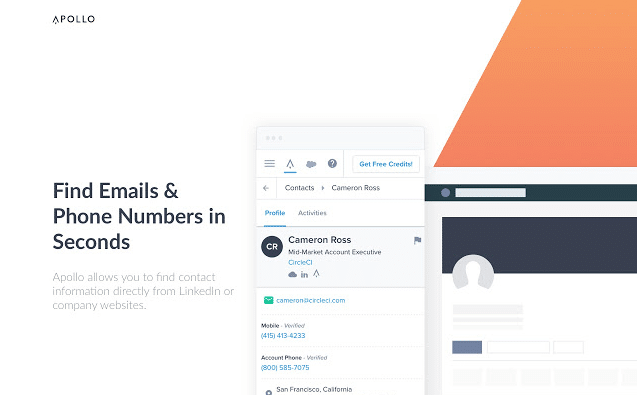 APOLLO permet de trouver les informations du contact directement sur Linkedin ou sur les sites de l entreprise