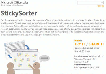 Stickysorter par Microsoft Office Labs