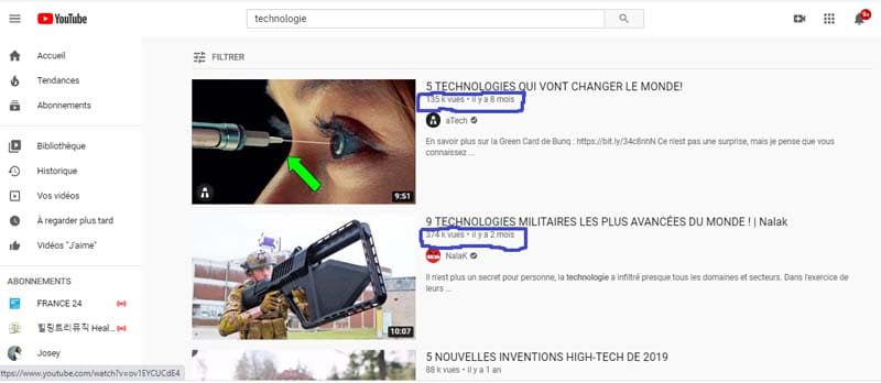 YouTube le terme de votre choix