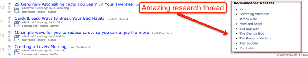 Les suggestions de Reddit