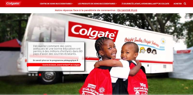 Colgates Des images de filantes avec diverses recommandations