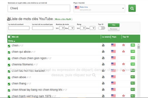 Liste des mots clés YouTube