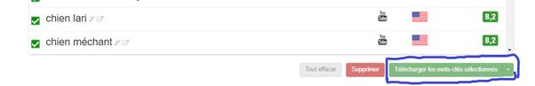Le bouton Telecharger les mots cles selectionnes