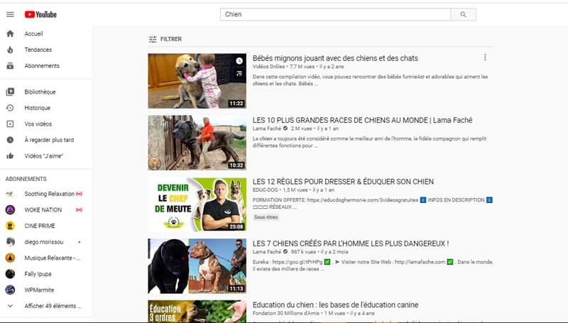 La liste des balises et les sous titres de votre video