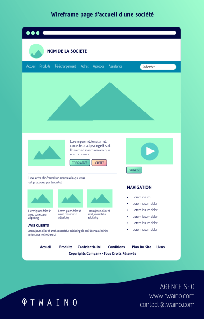 Wireframe page d accueil d une societe