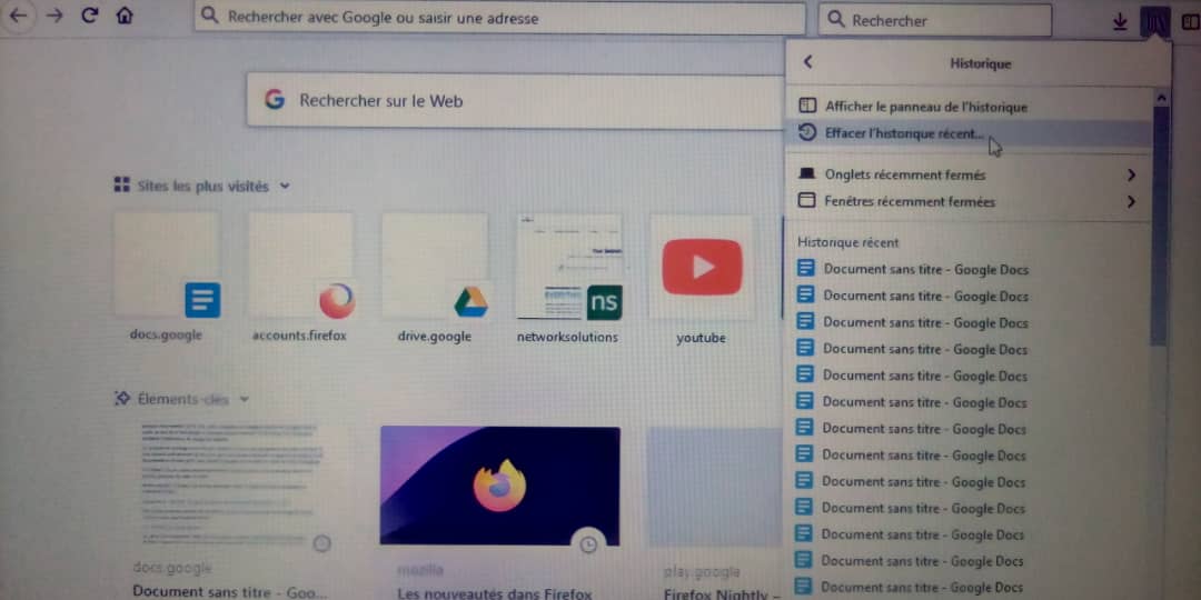 Menu Historique Firefoxe