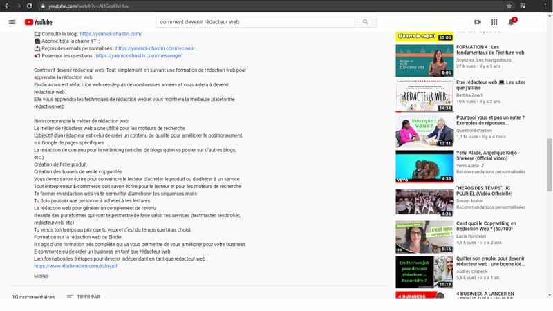 La description complete du contenu de votre video