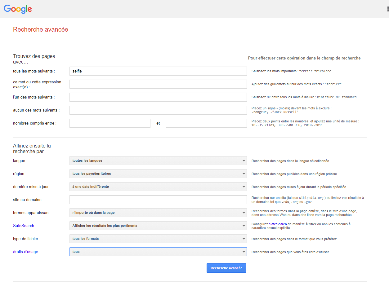 google recherche avance
