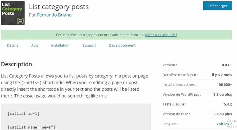 Lists category posts