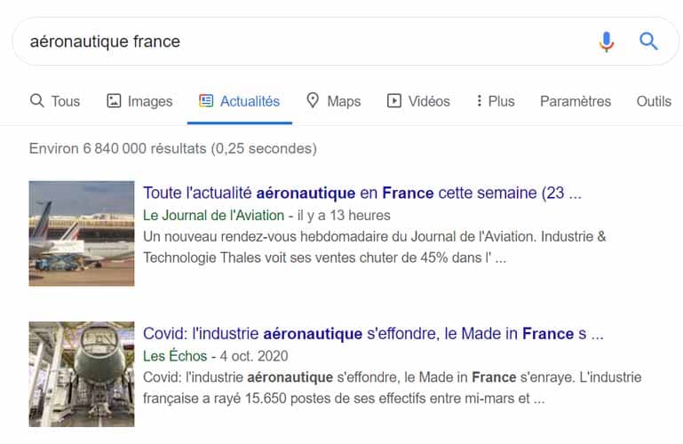 Google News pour les recherches