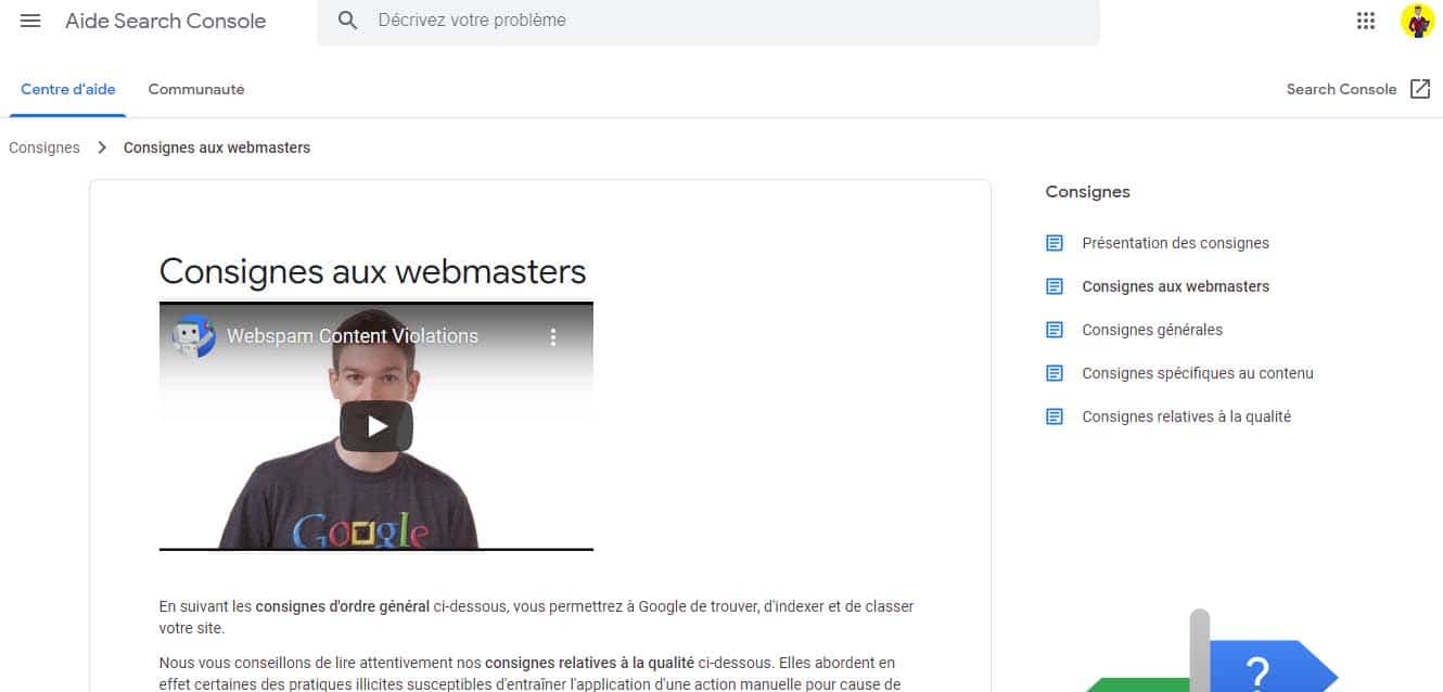 Consignes aux webmasters