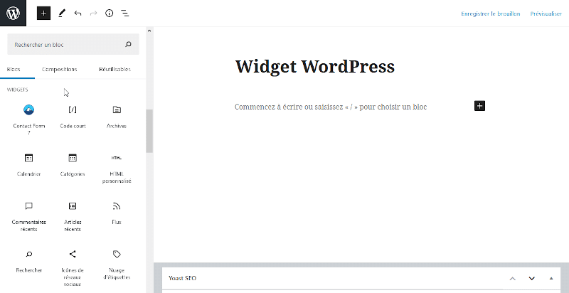 Ajouter un widget avec Gutenberg