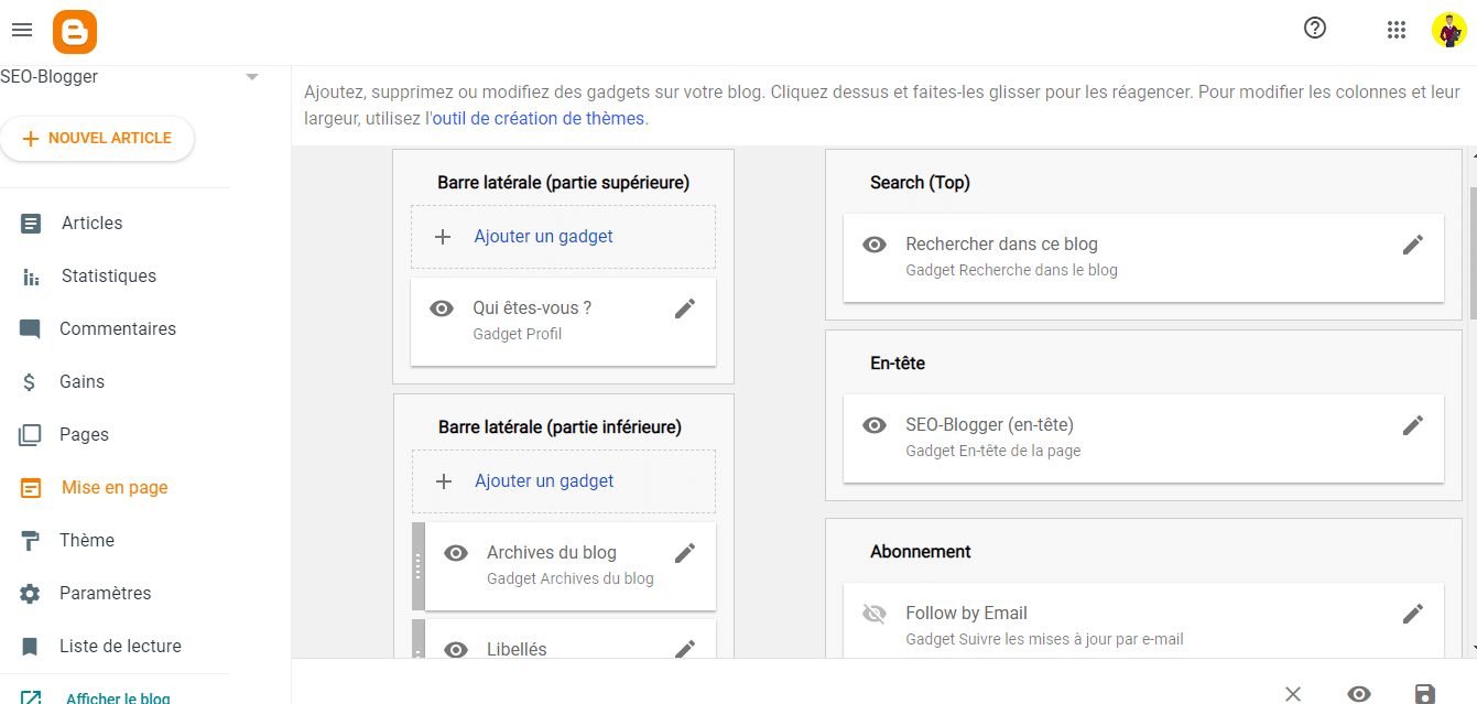 Les differentes parties de votre blog