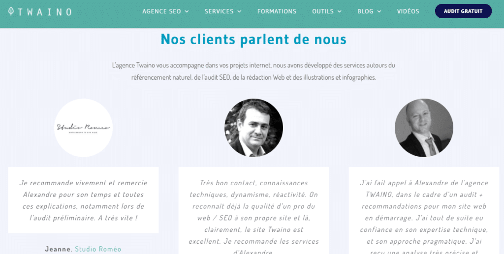 Les temoignages et des avis clients