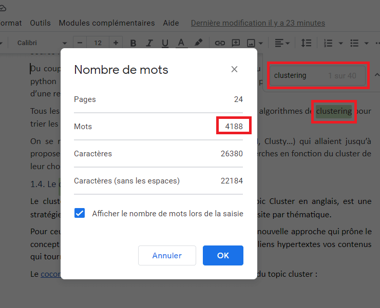 recherche nombre de mots cles