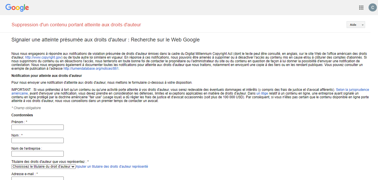 suppresion d un contenu portant atteinte aux droits d auteur