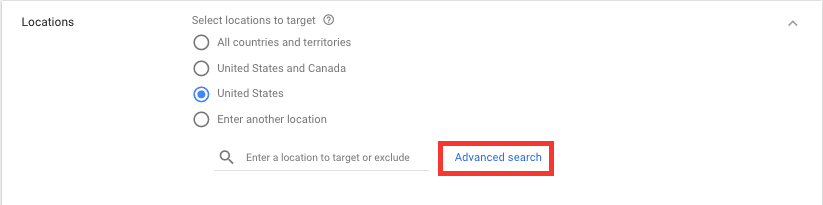 Capture d'écran interface paramètres localisation avec options géotargeting