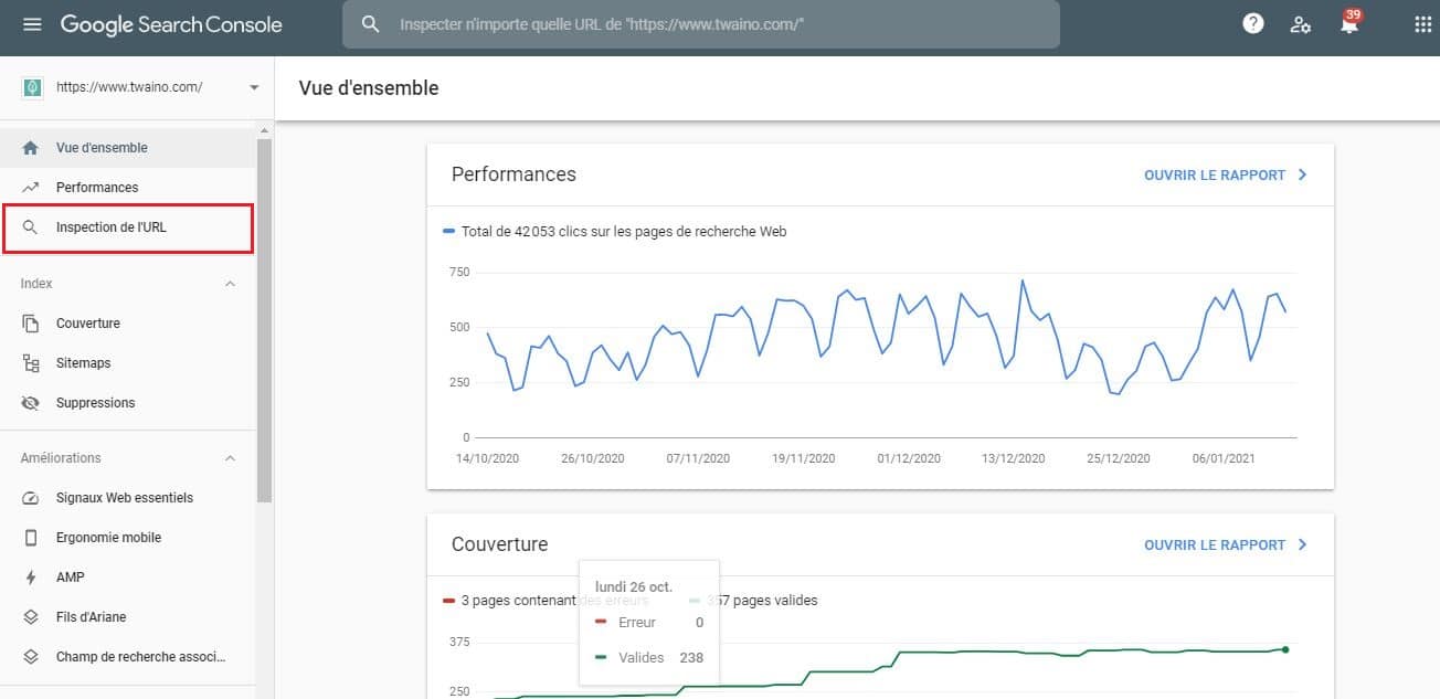 Google Search Console Inspection de l url