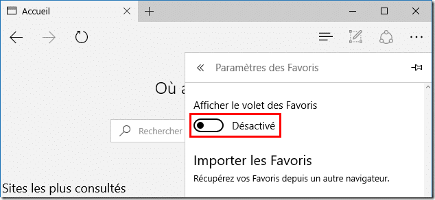 Afficher la barre de favoris dans Microsoft Edge