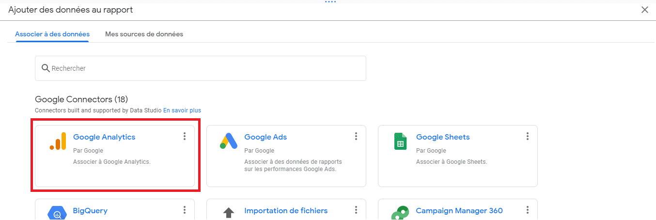 Clic sur le connecteur Google Analytics