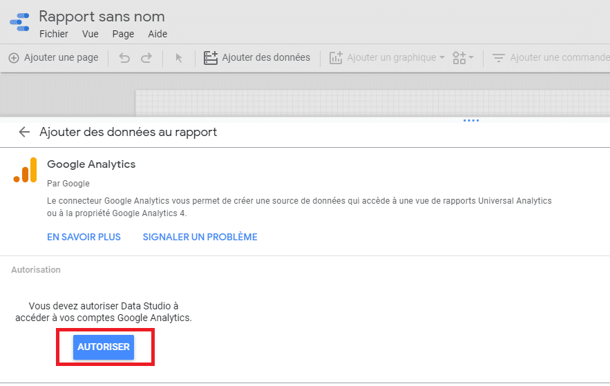 Autoriser la connexion au compte Google Analytics