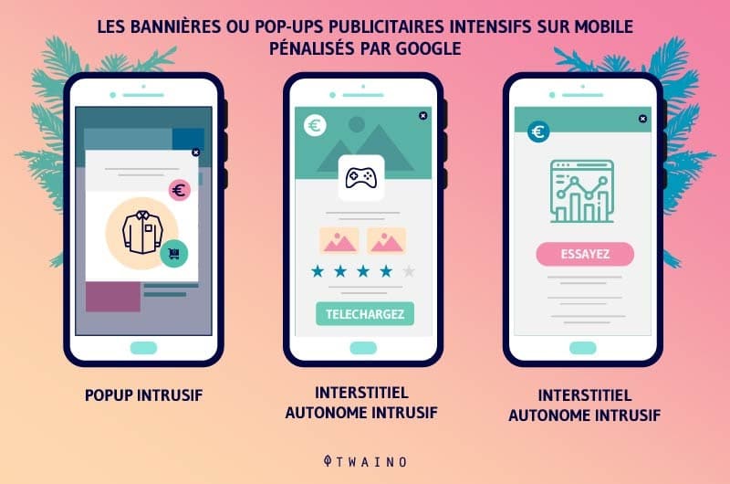 Les bannieres ou pop ups publicitaires intensifs sur mobile penalises par Google