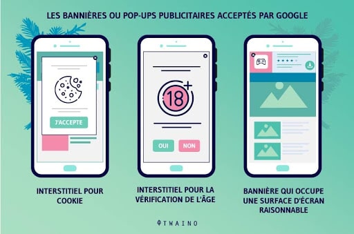 Les bannieres pop ups acceptees par google