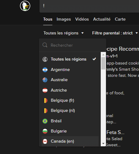 Affichage des resultats par region