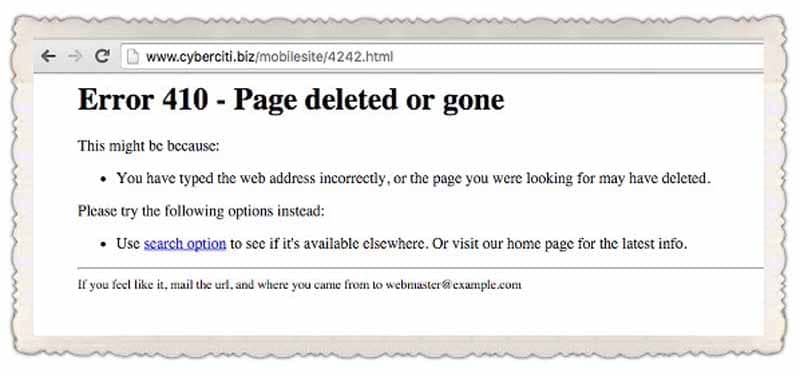 Error 410 Page deleted or gone