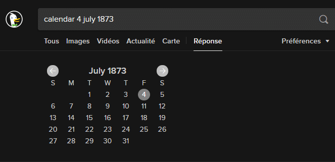 Calendar 4 july 1873