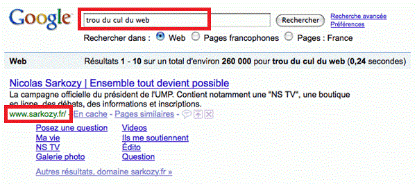 Recherche google Trou du cul du Web