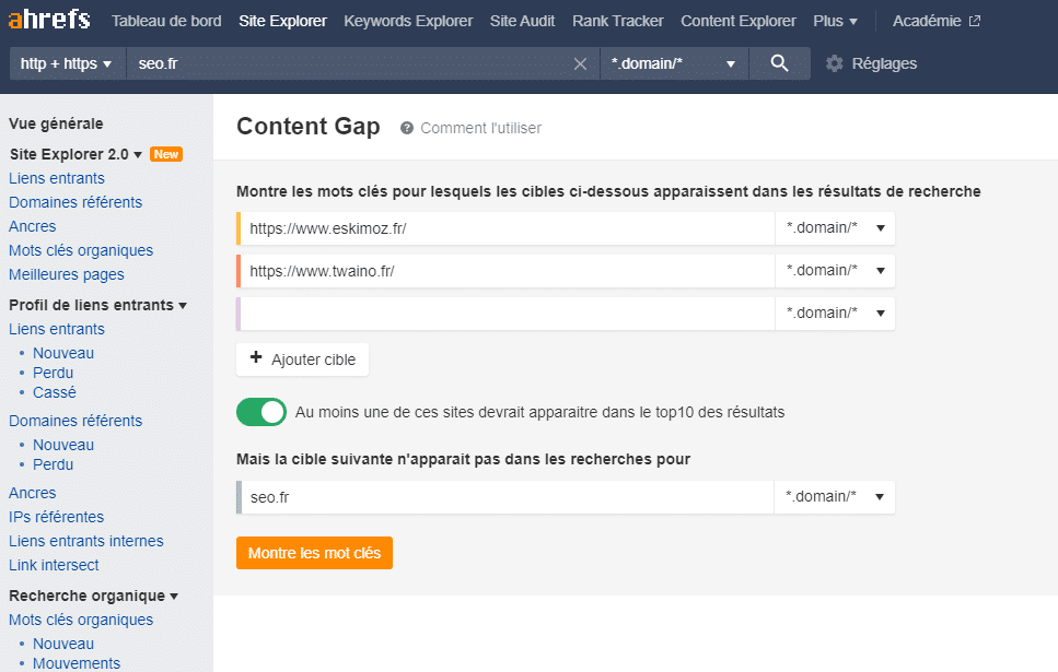 Ahrefs content Gap