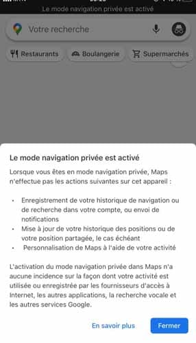 Le mode navigation prive est active