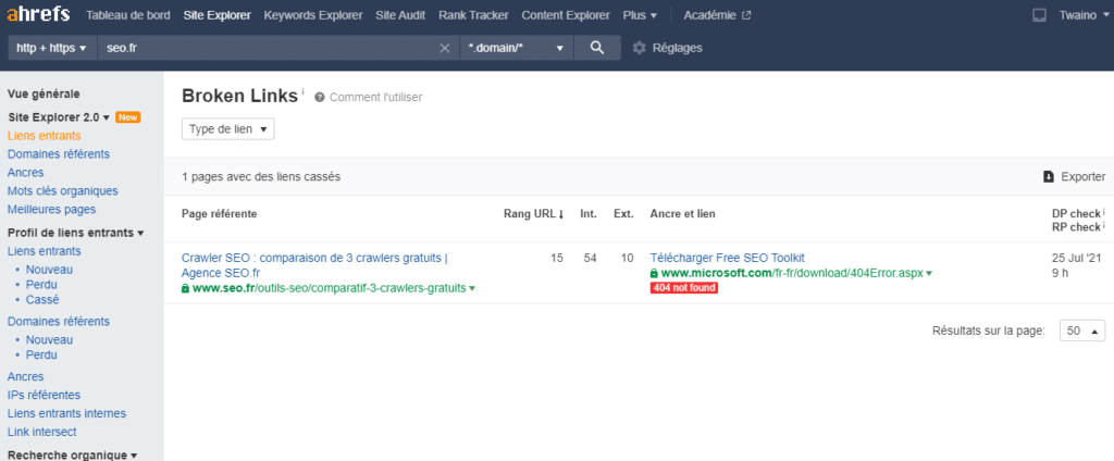 Ahrefs Broken links