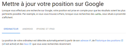 Mettre a jour votre positon google